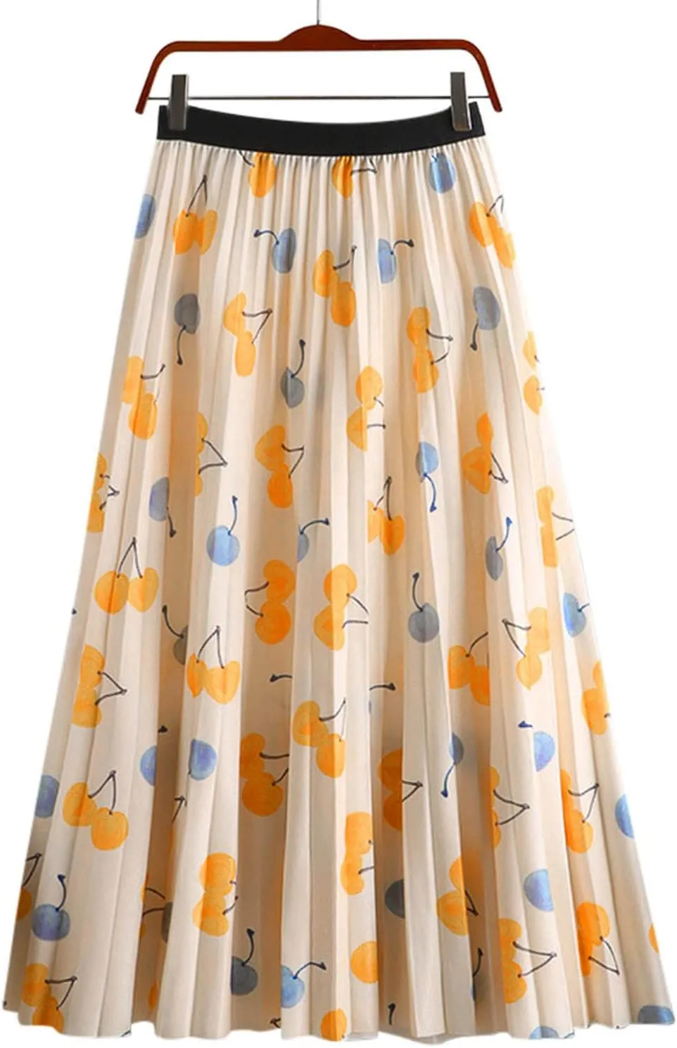 Long Skirt for Women Flared Pleated Maxi Skirts with Pockets Boho Floral Midi Skirt Elastic High Waisted Casual Skirt