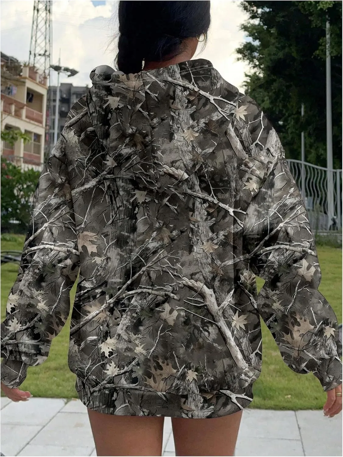 MakeMeChic Women's Camo Hoodies Oversized Graphic Sweatshirt Long Sleeve Fall Pullover