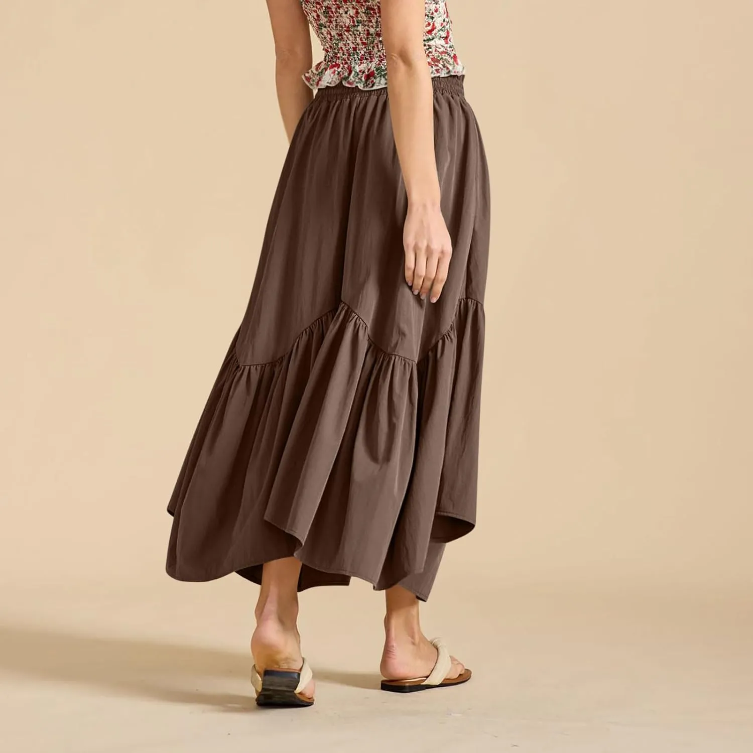 Maxi Skirts for Women Summer Fashion Flowy Pleated Long Skirt Casual High Waisted Drawstring Layered A Line Skirts