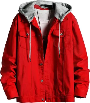 Mens Classic Denim Jacket With Hoodies Slim Fit Jean Jacket Coat