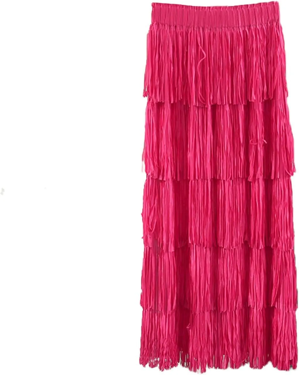 Oplxuo Women's Fringe Trim High Waist Long Skirts, Sexy Elegant Tiered Fringe Maxi Skirt High Waist Evening Party Work Skirt