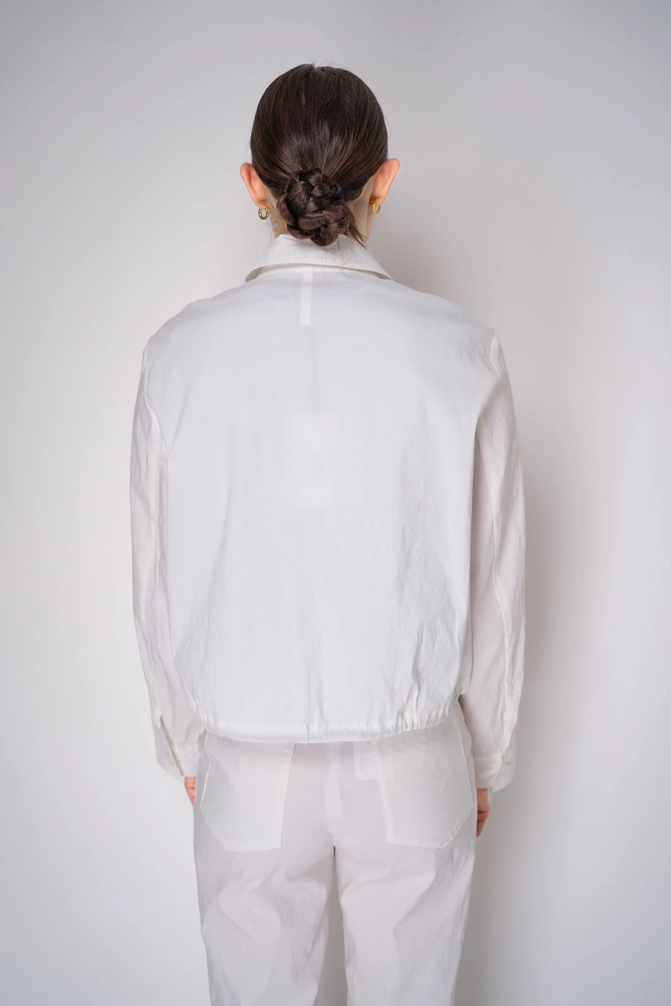 Peter O. Mahler Stretch Linen Blend Zip-Up Shirt Jacket in White
