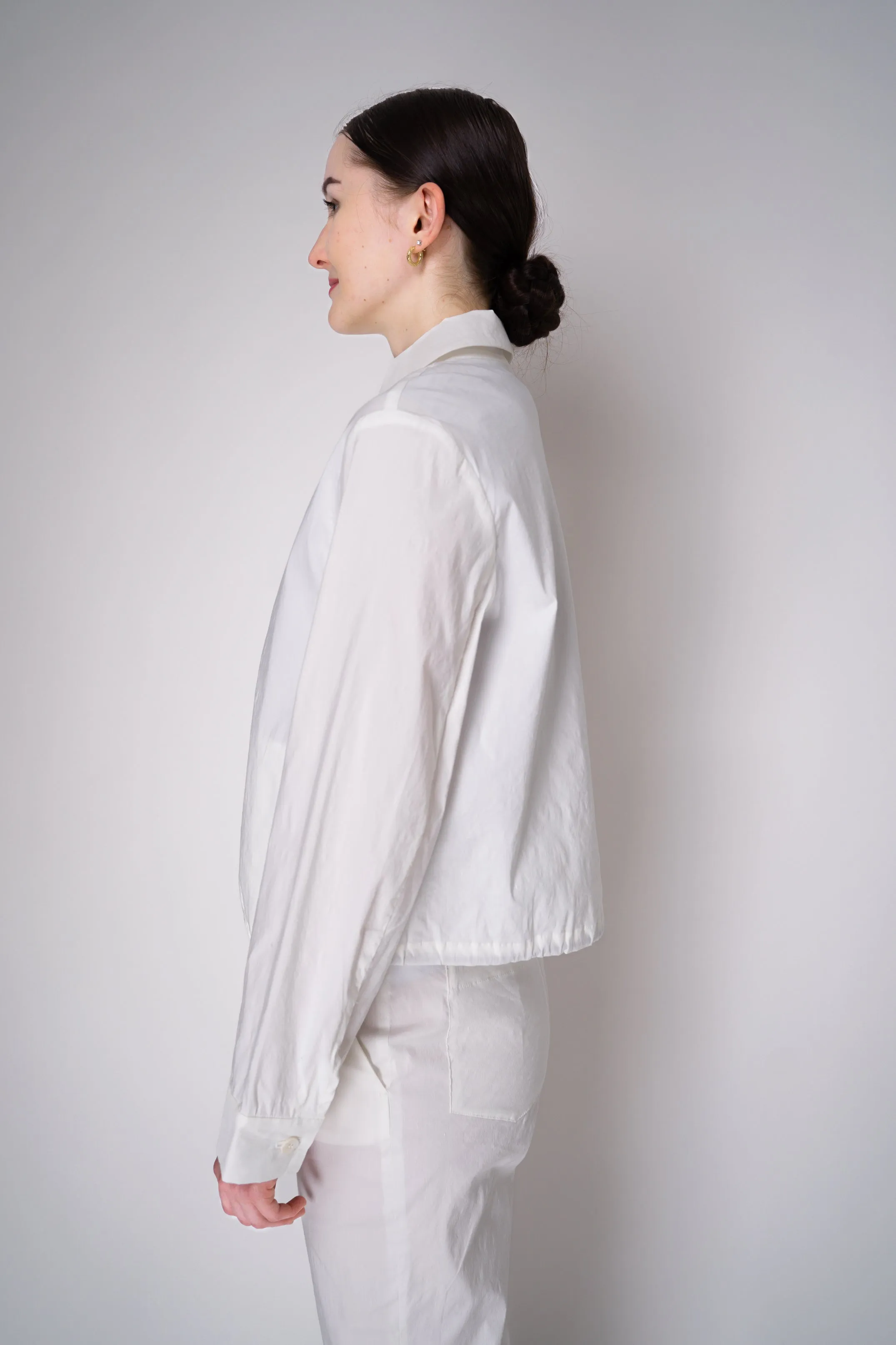 Peter O. Mahler Stretch Linen Blend Zip-Up Shirt Jacket in White