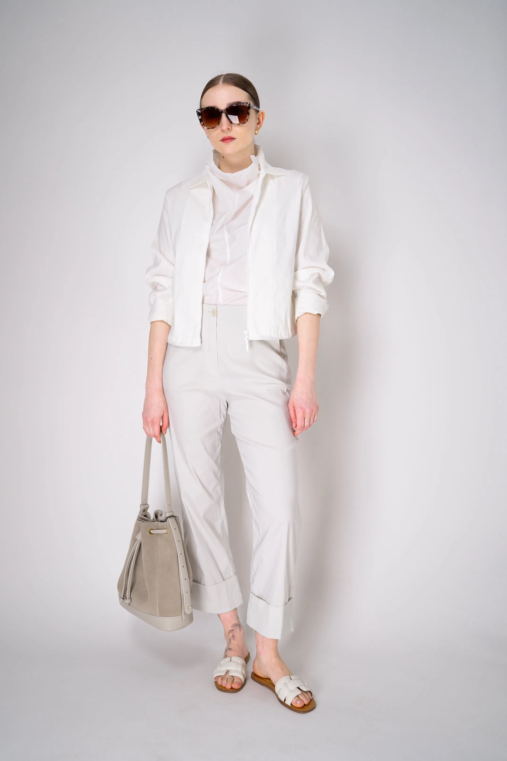 Peter O. Mahler Stretch Linen Blend Zip-Up Shirt Jacket in White