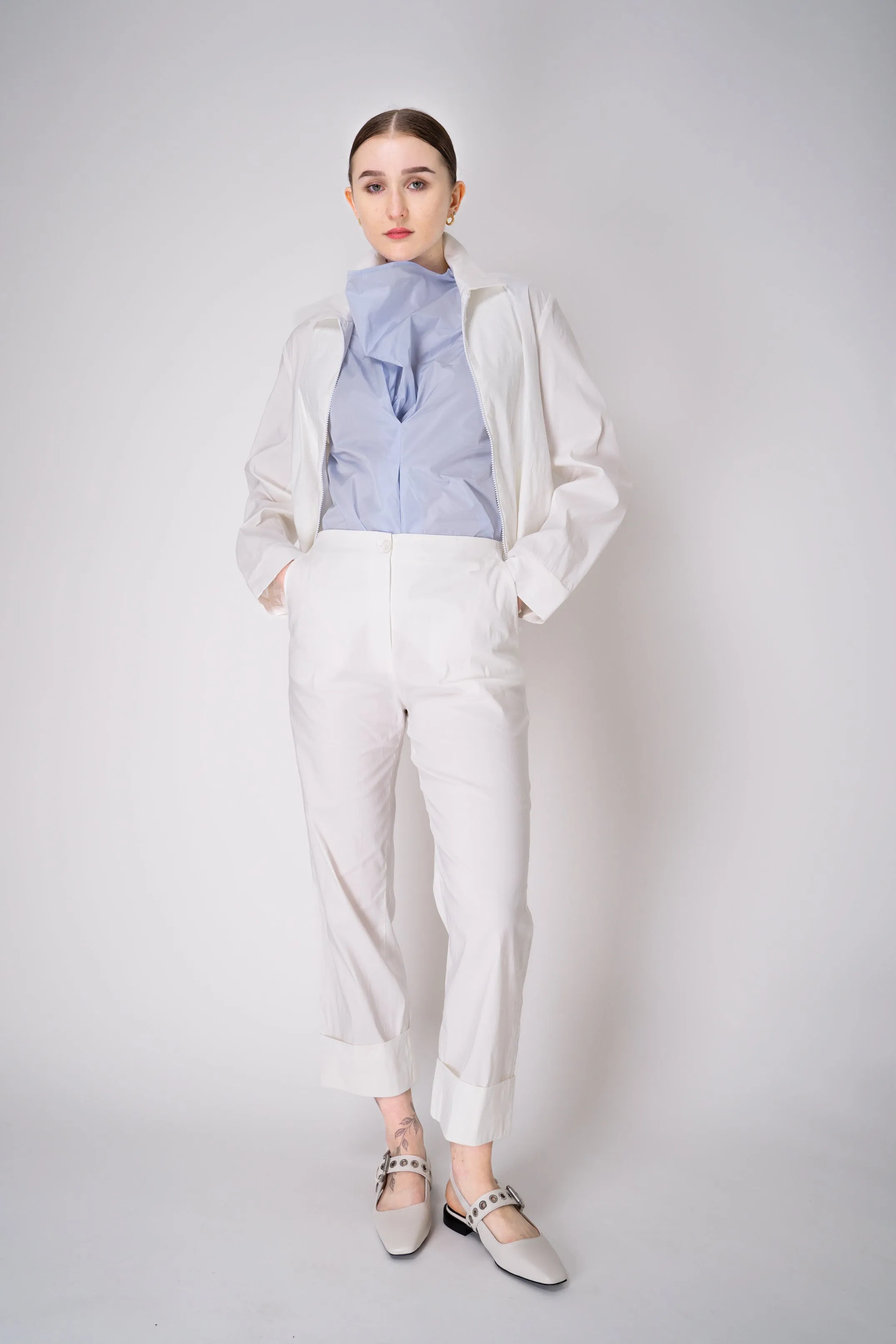 Peter O. Mahler Stretch Linen Blend Zip-Up Shirt Jacket in White