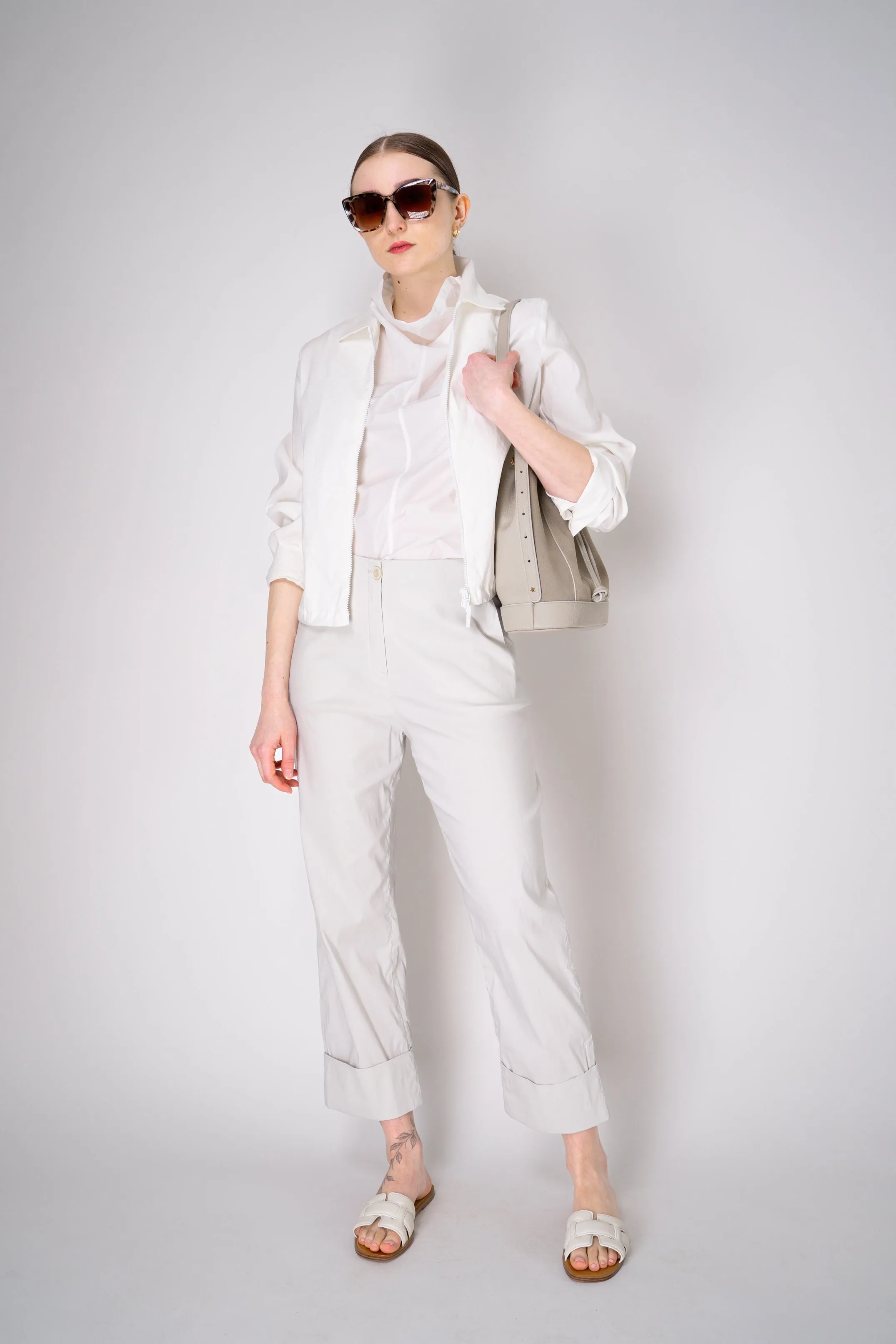 Peter O. Mahler Stretch Linen Blend Zip-Up Shirt Jacket in White