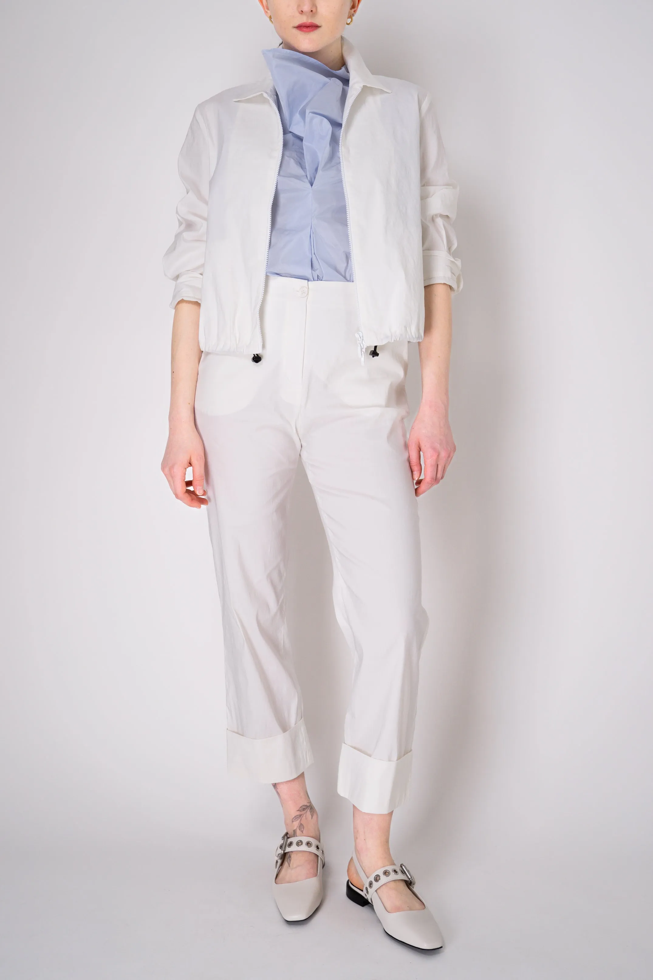Peter O. Mahler Stretch Linen Blend Zip-Up Shirt Jacket in White