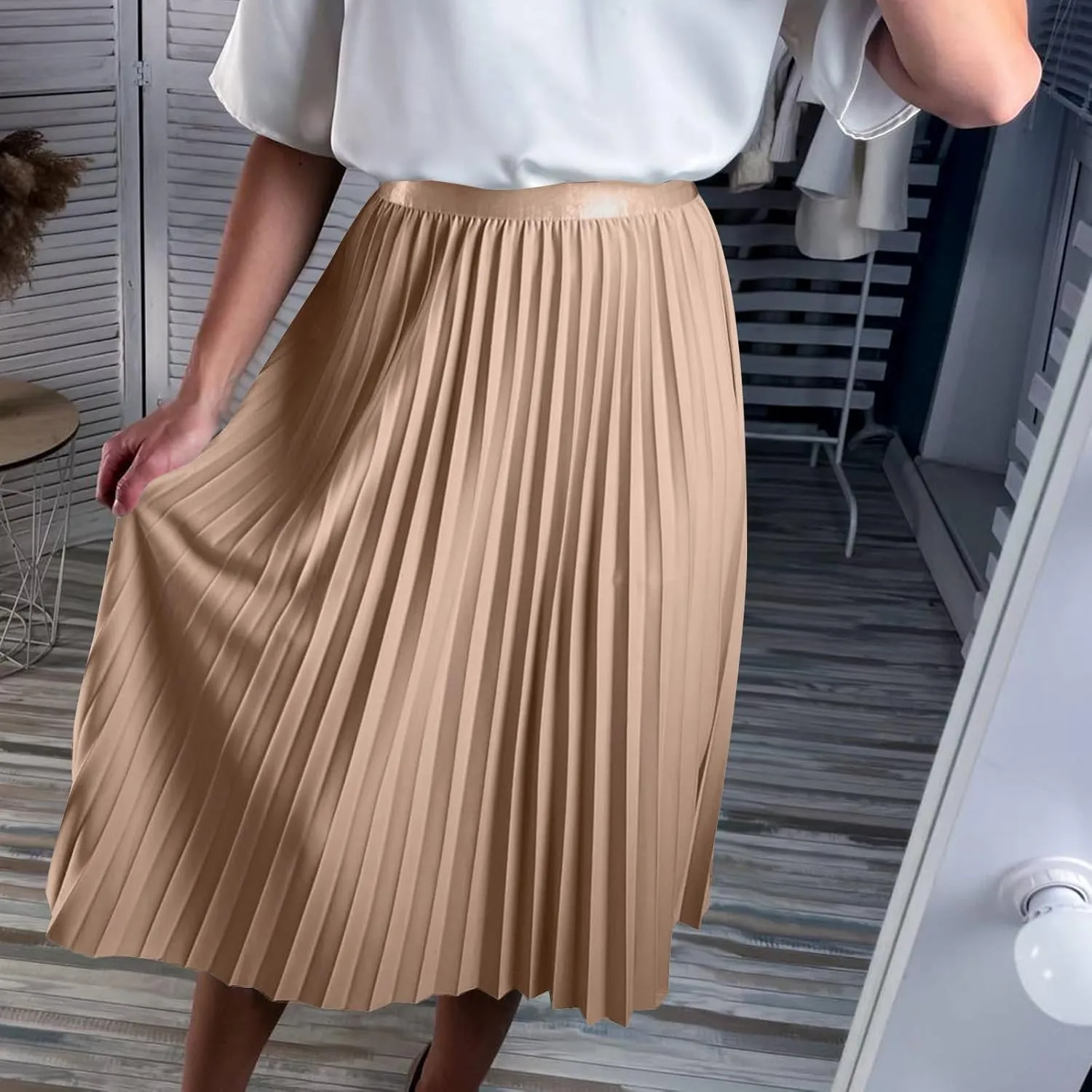 Pleated Midi Skirt Fall Winter High Waist Swing Skirts Elegant Solid Color Half Skirt Flowy a Line Ruffle Skirts