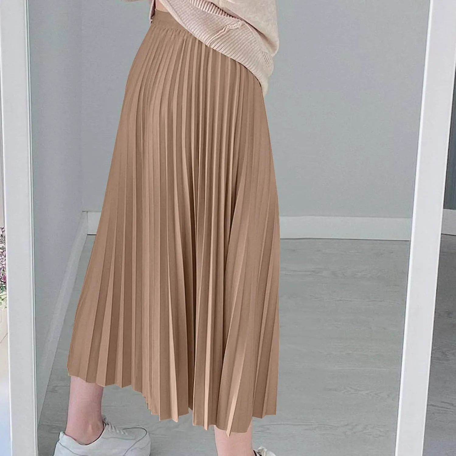 Pleated Midi Skirt Fall Winter High Waist Swing Skirts Elegant Solid Color Half Skirt Flowy a Line Ruffle Skirts