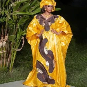 Plus Size African Women's Clothing: Embroidered Dashiki Robe & Bazin Wedding Party Dresses