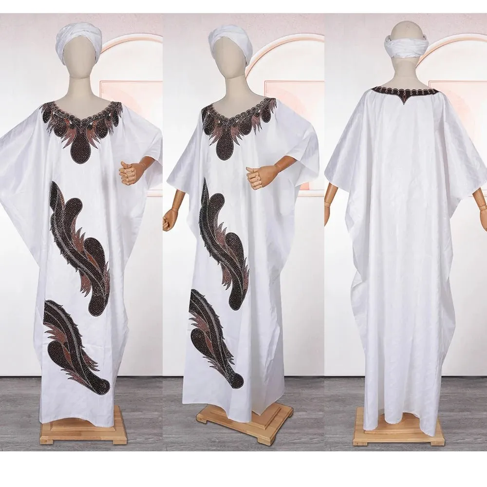 Plus Size African Women's Clothing: Embroidered Dashiki Robe & Bazin Wedding Party Dresses