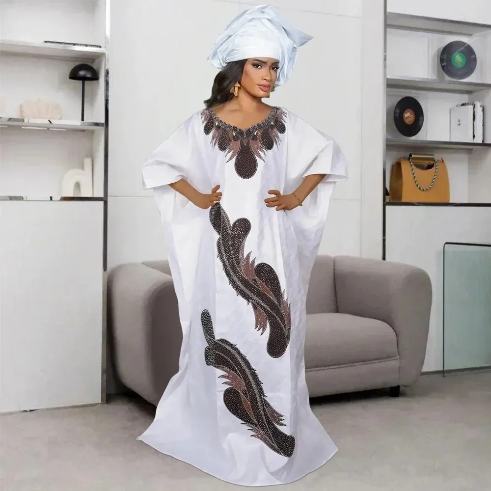 Plus Size African Women's Clothing: Embroidered Dashiki Robe & Bazin Wedding Party Dresses