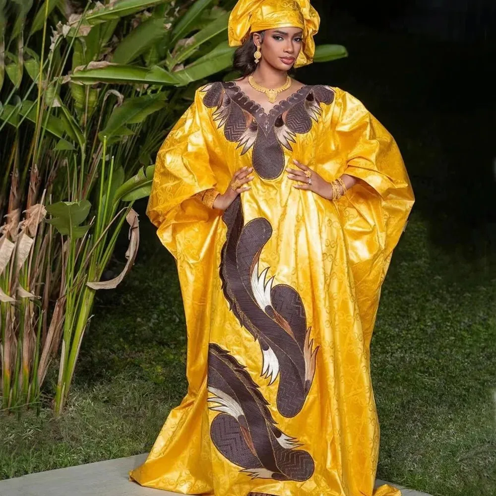 Plus Size African Women's Clothing: Embroidered Dashiki Robe & Bazin Wedding Party Dresses