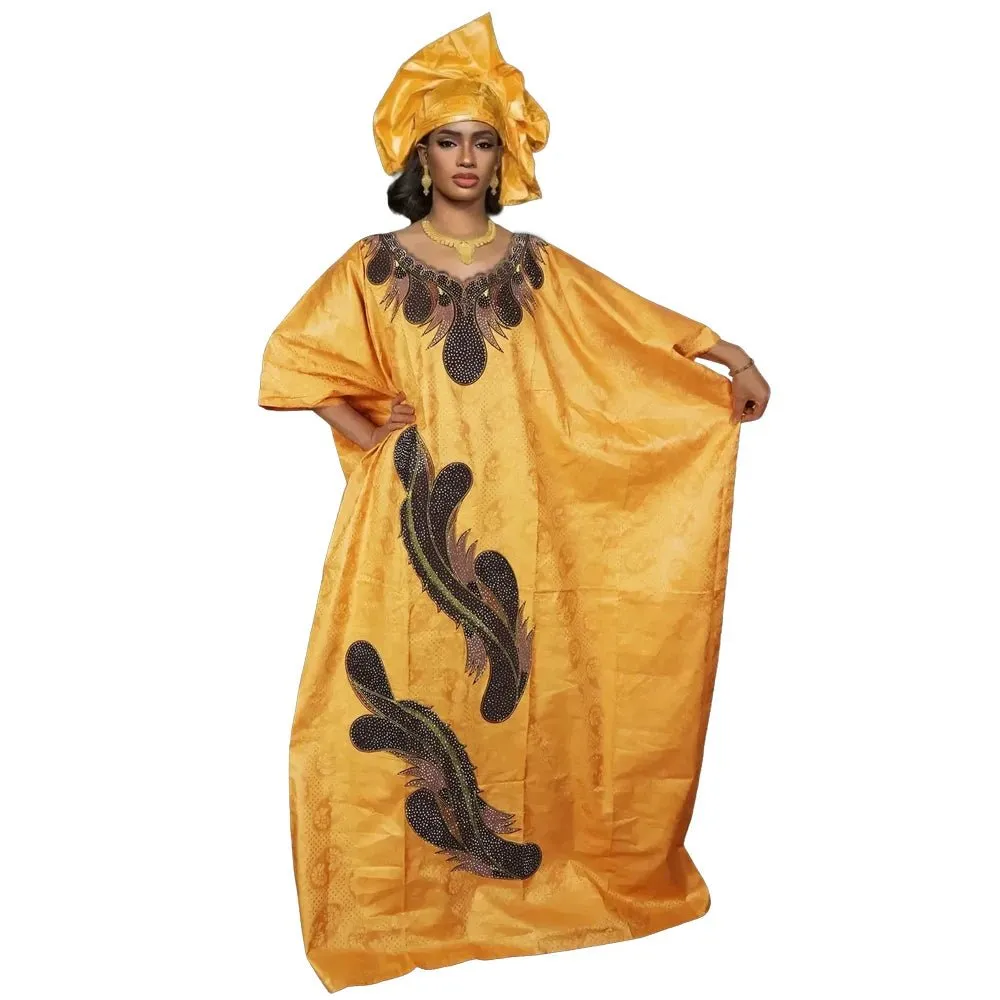 Plus Size African Women's Clothing: Embroidered Dashiki Robe & Bazin Wedding Party Dresses