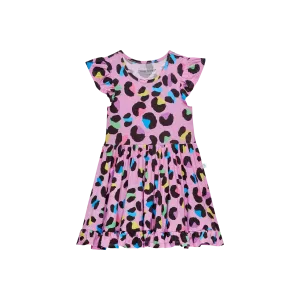 Posh Peanut Cap Sleeve Ruffled Twirl Dress - Electric Leopard