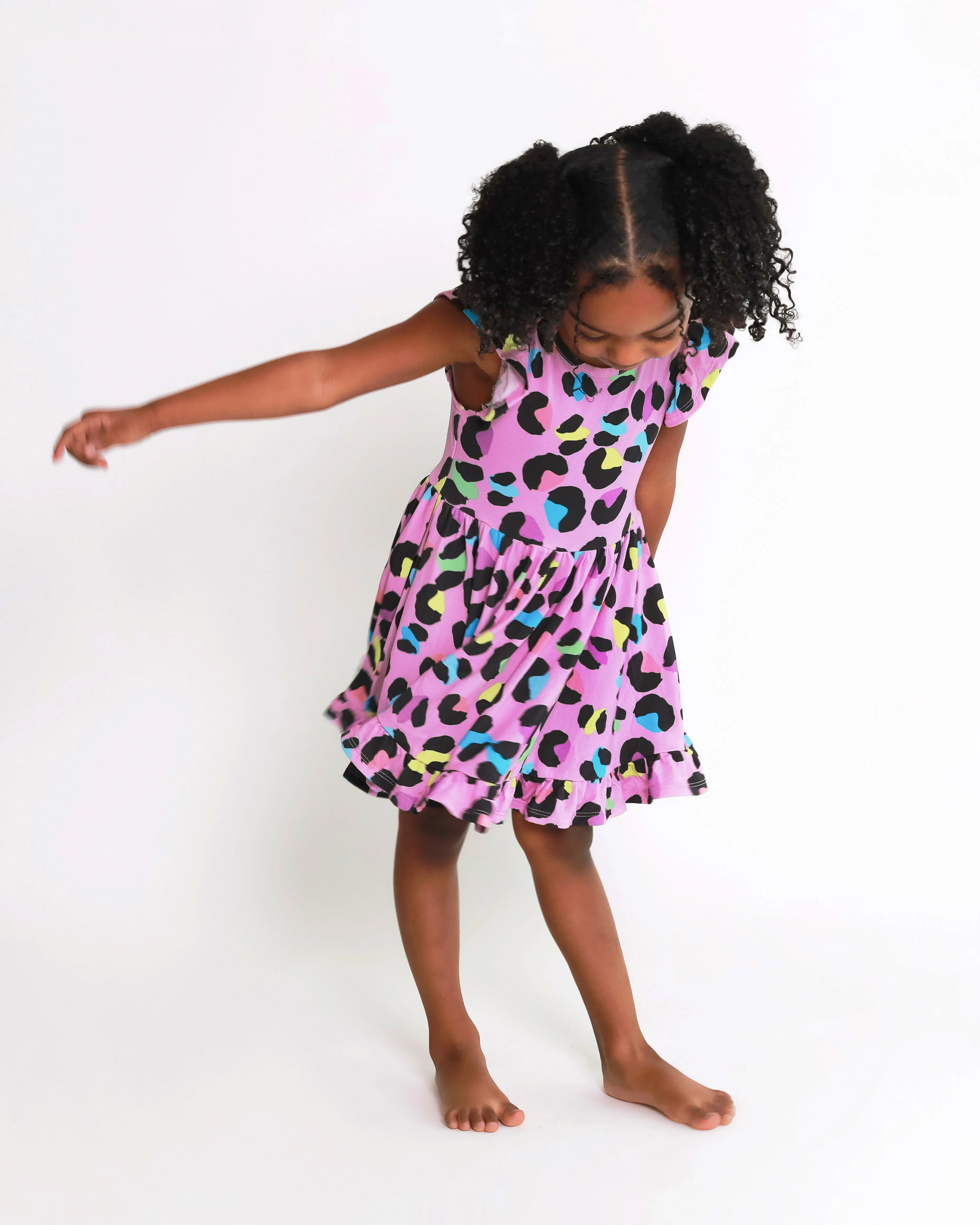 Posh Peanut Cap Sleeve Ruffled Twirl Dress - Electric Leopard