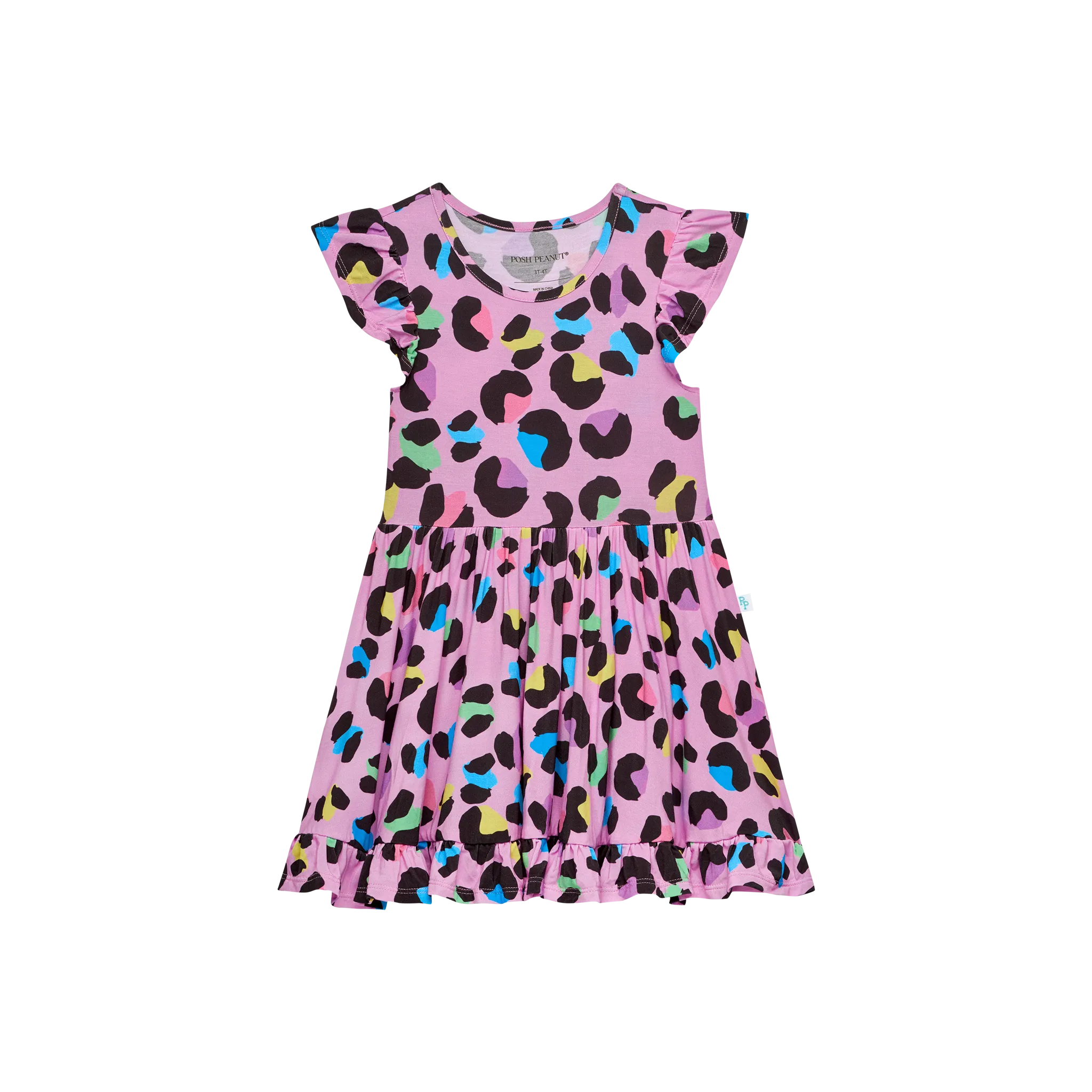 Posh Peanut Cap Sleeve Ruffled Twirl Dress - Electric Leopard