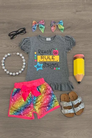 "Ready to Rule the School" Sequin Short Set