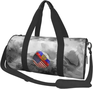 Retro America And Russian Flag Convertible Garment Bag with Shoulder Strap, Carry on Garment Duffel Bag for Men Women - Rolling Foldable for Travel Luggage Bags (Black)