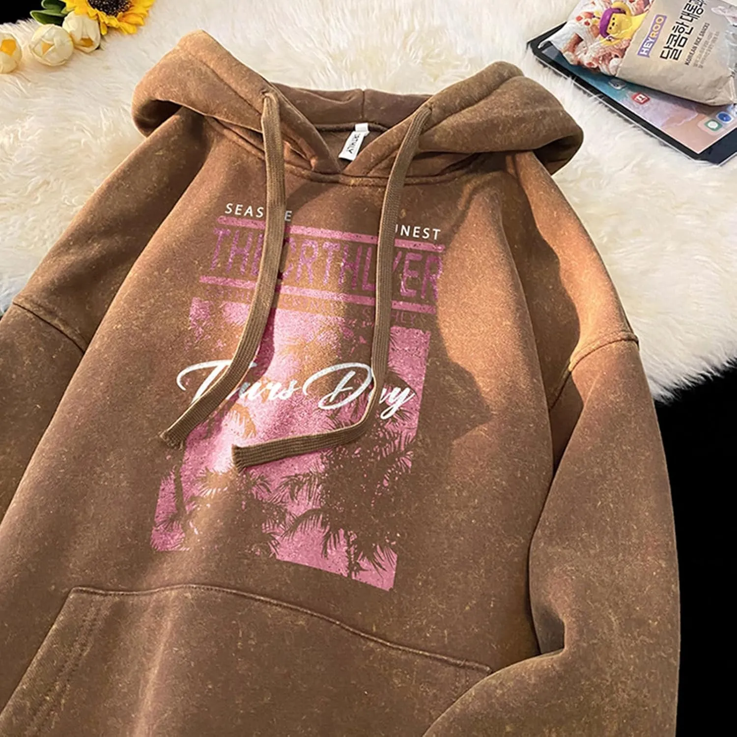 Retro Washed Hoodies Mens Distressed Hoodie Sweatshirt Graphic Heavyweight Pullover Sweatshirt
