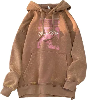 Retro Washed Hoodies Mens Distressed Hoodie Sweatshirt Graphic Heavyweight Pullover Sweatshirt