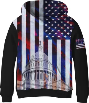 SAYM Boy's USA American Flag Patriotic Fleece lining Pullover Hoodies
