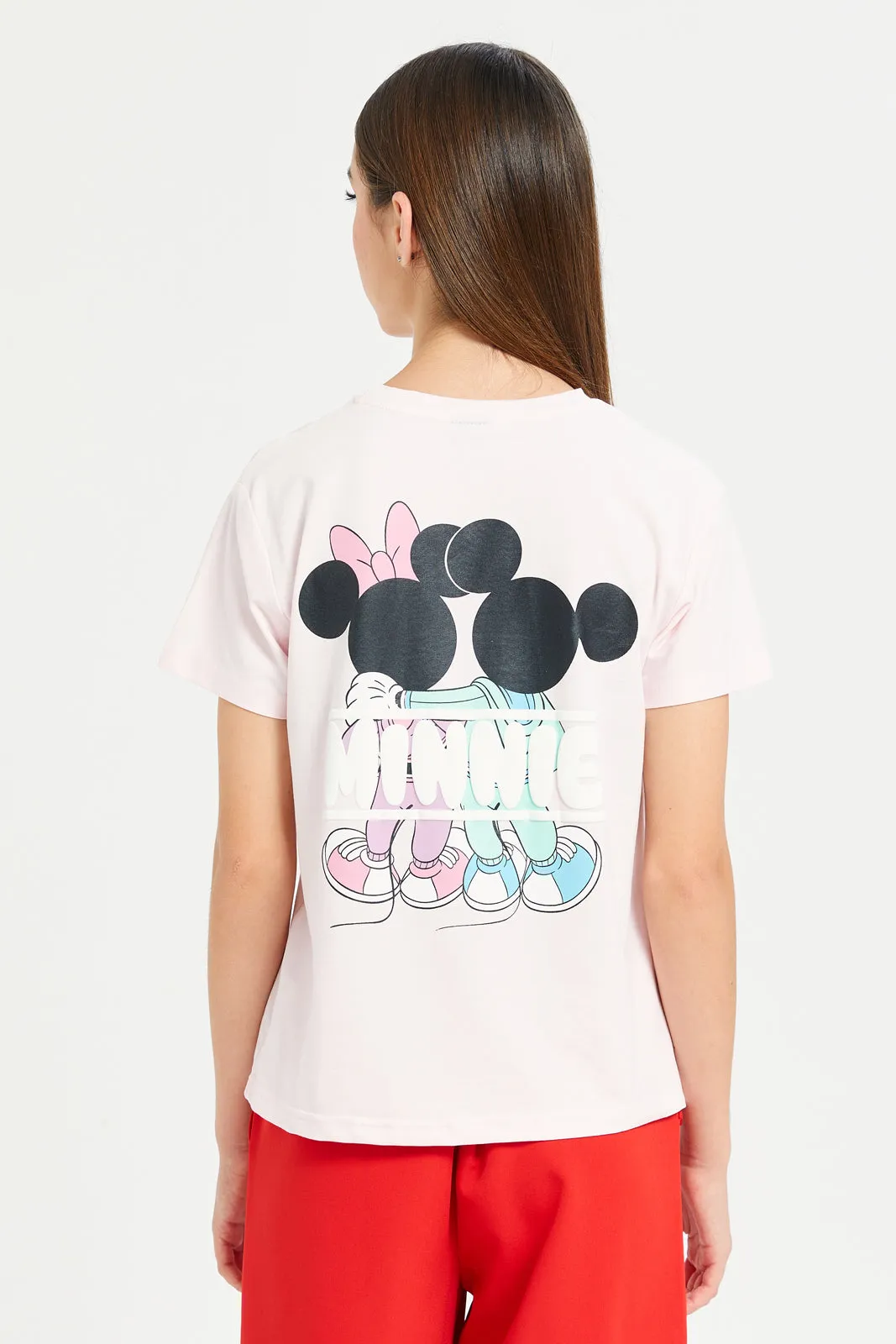 Senior Girls Pink Minnie And Mickey Mouse T-Shirt