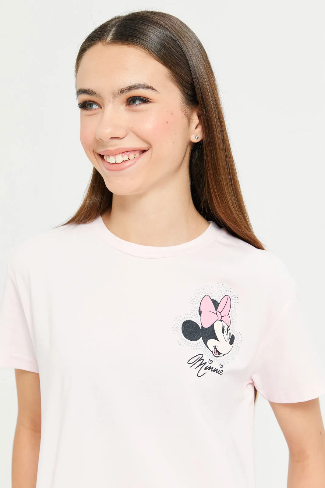 Senior Girls Pink Minnie And Mickey Mouse T-Shirt