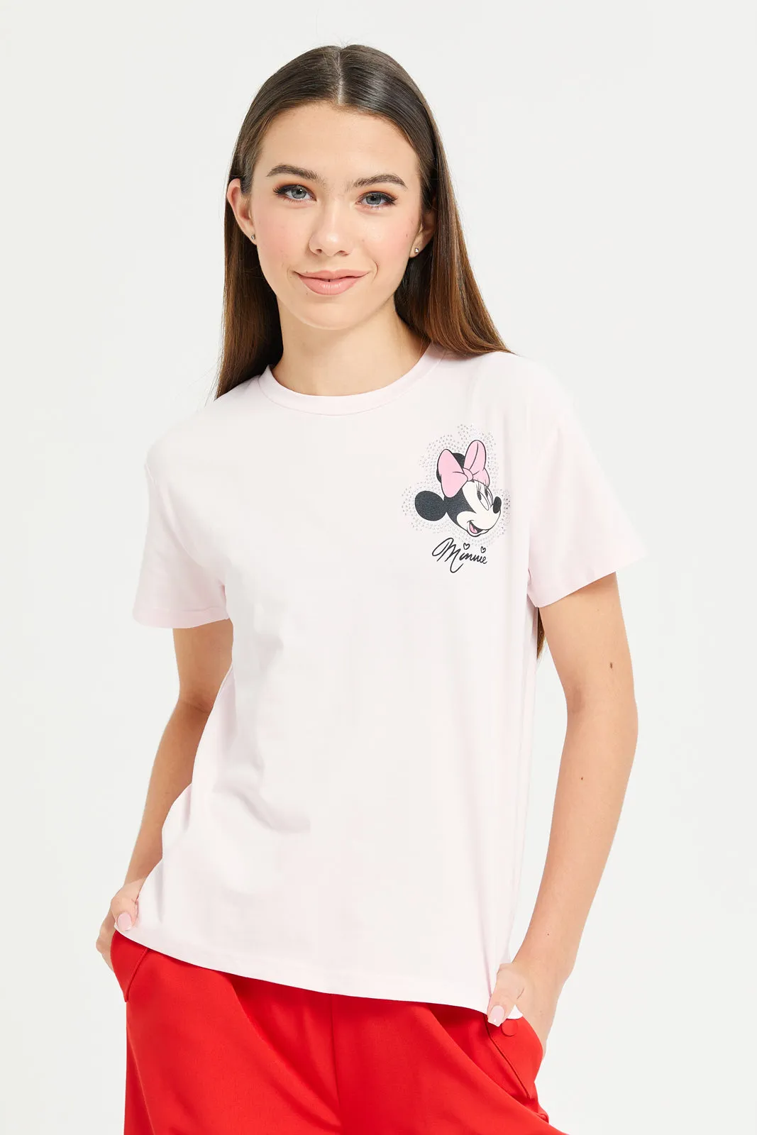Senior Girls Pink Minnie And Mickey Mouse T-Shirt