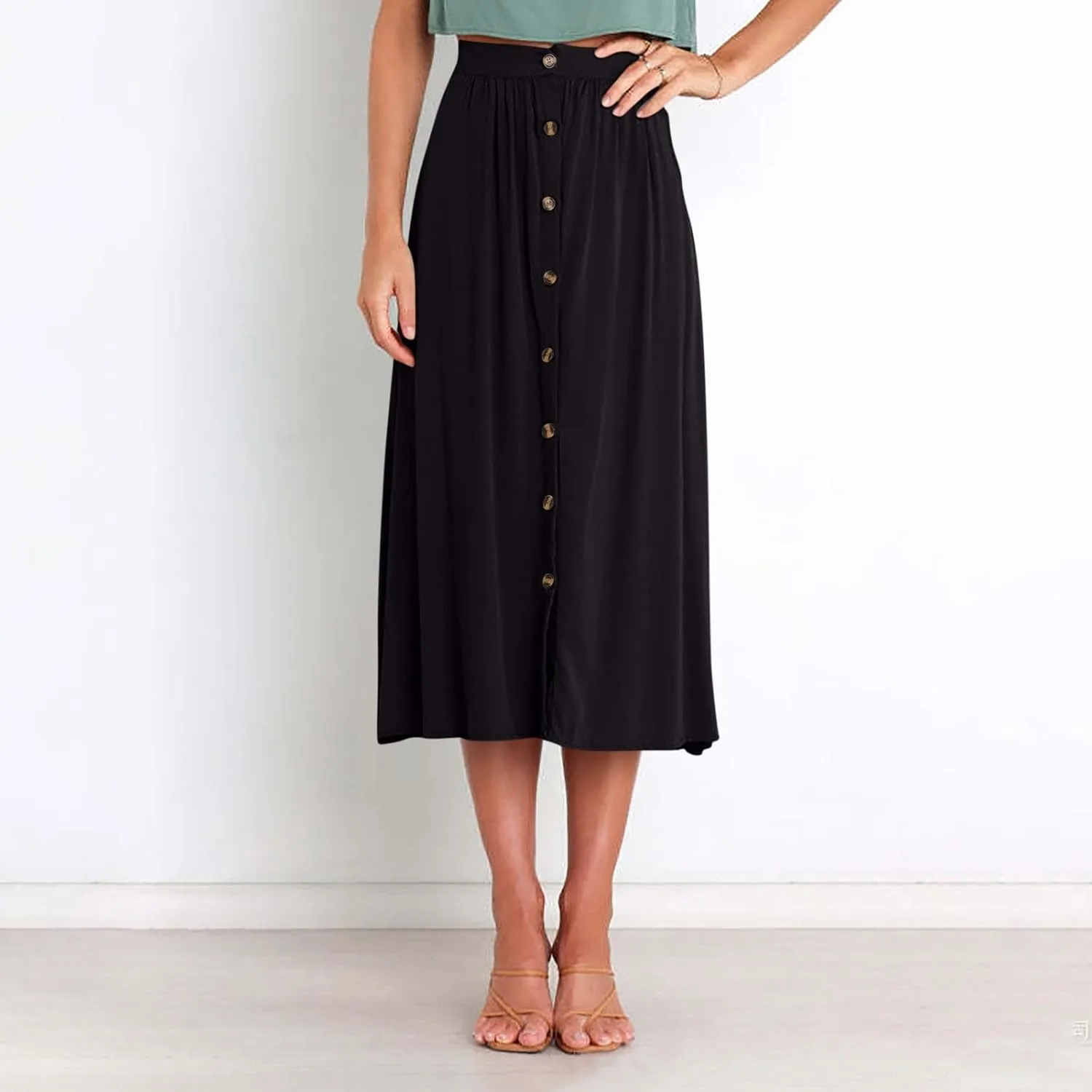 Skirts for Women Summer High Waisted Button Down Front Skirt with Pockets Casual Vintage Swing Flowy A-Line Skirts