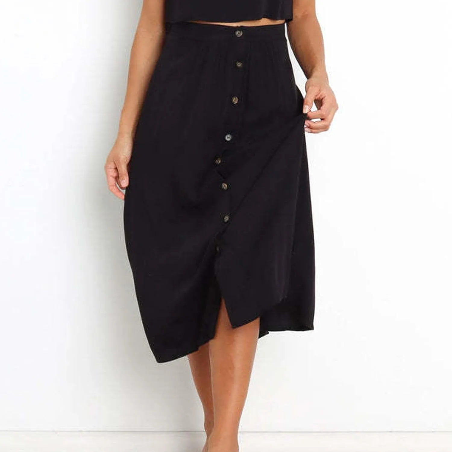 Skirts for Women Summer High Waisted Button Down Front Skirt with Pockets Casual Vintage Swing Flowy A-Line Skirts