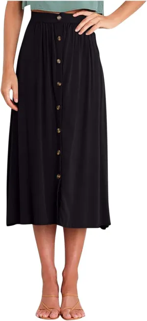 Skirts for Women Summer High Waisted Button Down Front Skirt with Pockets Casual Vintage Swing Flowy A-Line Skirts
