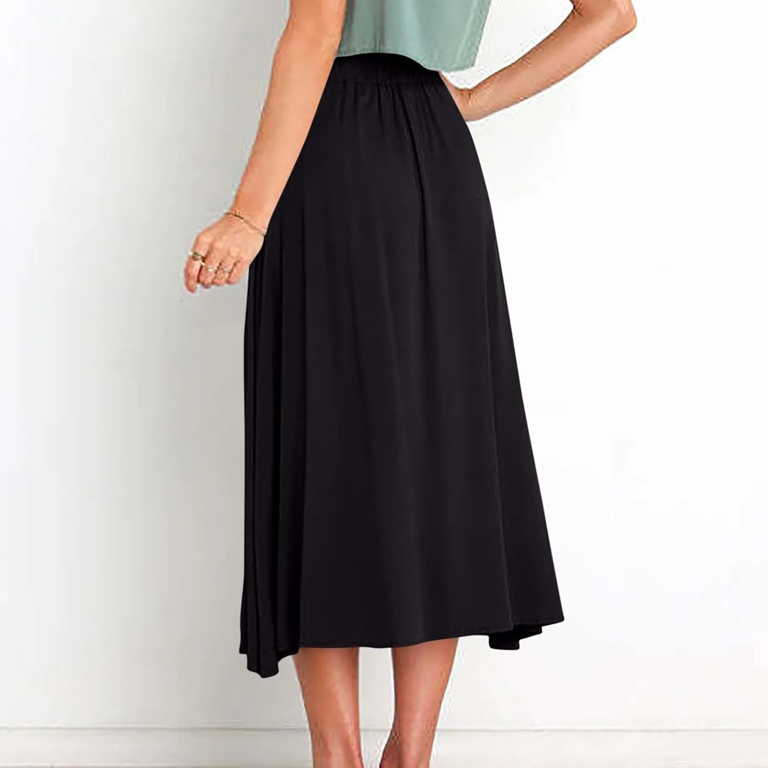 Skirts for Women Summer High Waisted Button Down Front Skirt with Pockets Casual Vintage Swing Flowy A-Line Skirts