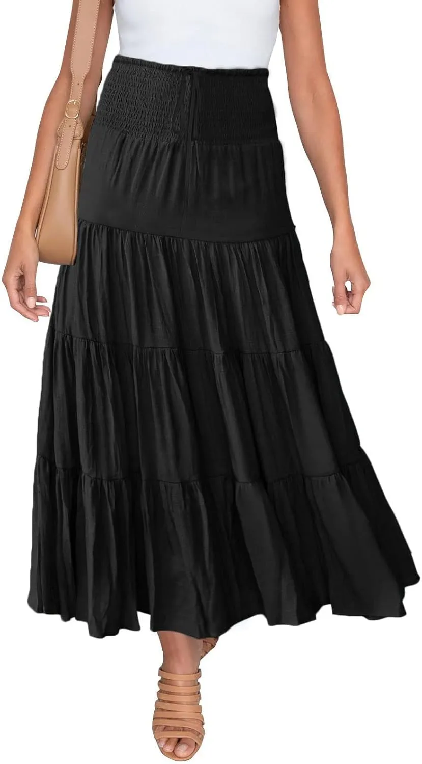 Solid Renaissance Skirt A Line Summer Pleated Boho High Rise Knee Length Skirts for Women Robe High Waist Cute Dress