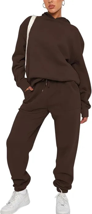 Sweatsuits for Women 2 Piece Outfits Fleece Oversized Hoodies and Sweatpants Jogger Winter Fall Tracksuit Set