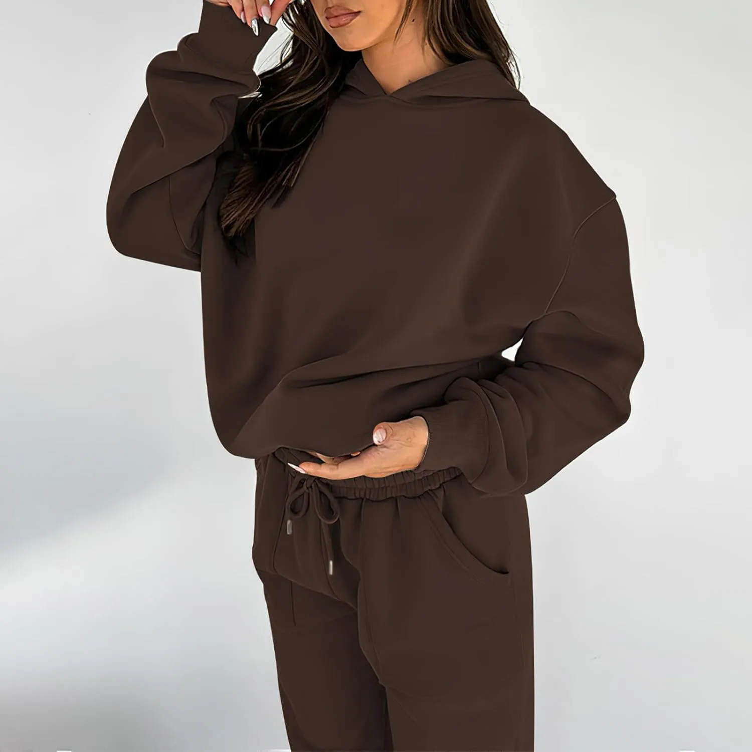 Sweatsuits for Women 2 Piece Outfits Fleece Oversized Hoodies and Sweatpants Jogger Winter Fall Tracksuit Set