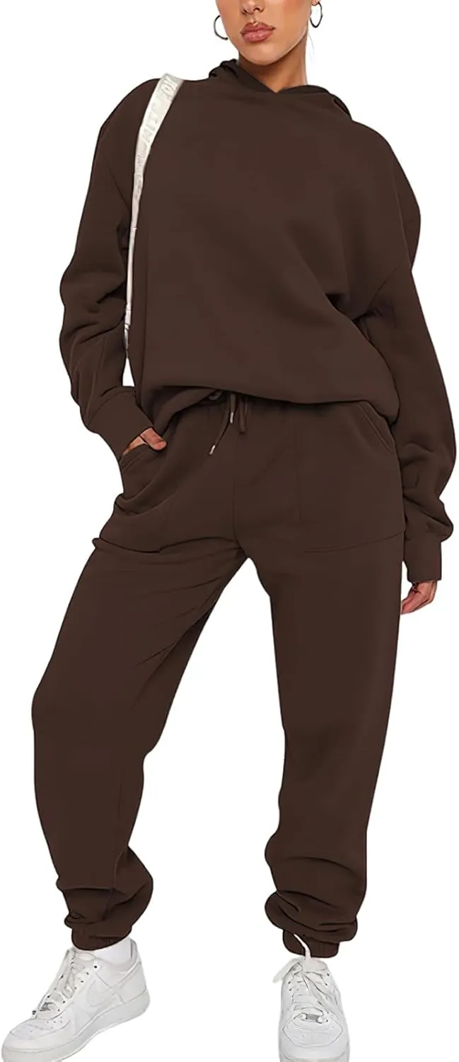 Sweatsuits for Women 2 Piece Outfits Fleece Oversized Hoodies and Sweatpants Jogger Winter Fall Tracksuit Set