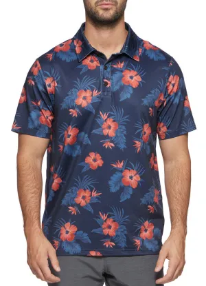 Tampa Hibiscus Performance Polo in Navy Heather by Flag and Anthem