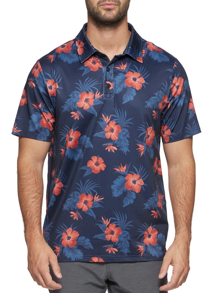 Tampa Hibiscus Performance Polo in Navy Heather by Flag and Anthem