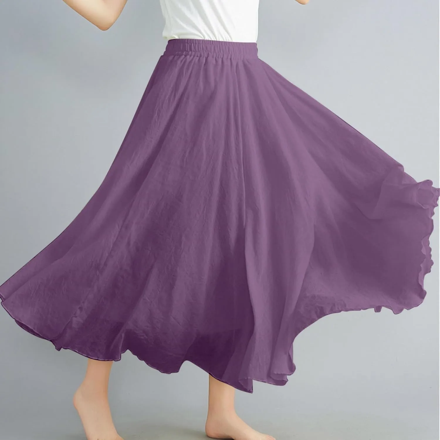 TANGNADE Womens Skirts Midi Length Elastic High Waist Summer Casual Flowy Swing Boho Skirt Trendy Travel Beach Dress