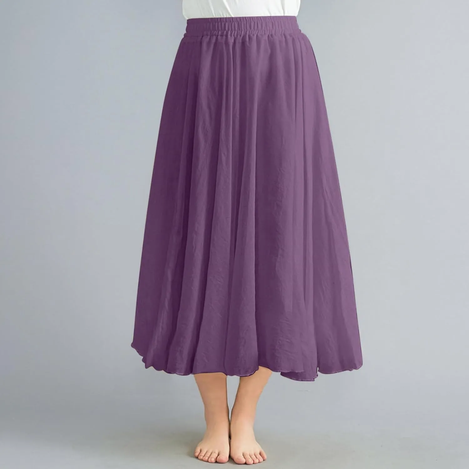 TANGNADE Womens Skirts Midi Length Elastic High Waist Summer Casual Flowy Swing Boho Skirt Trendy Travel Beach Dress