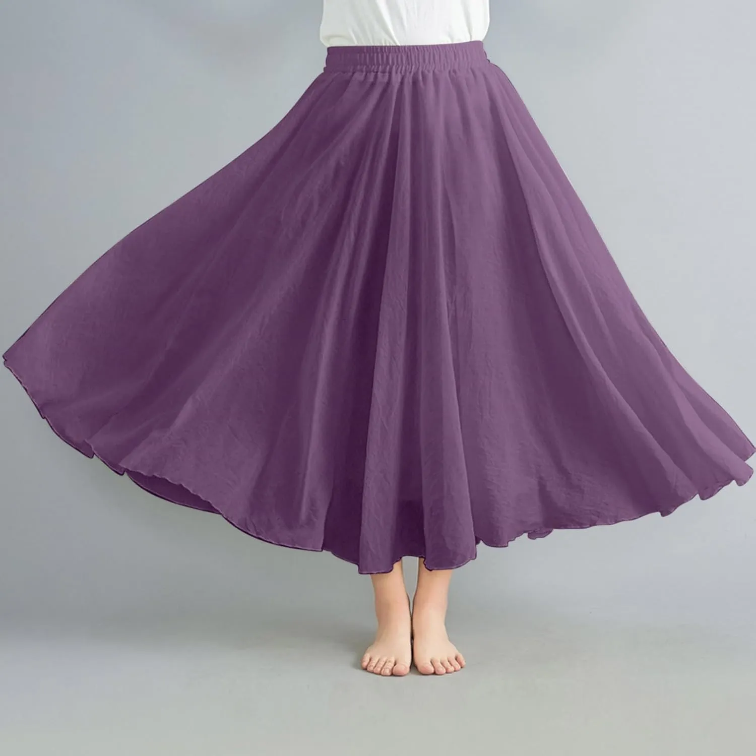 TANGNADE Womens Skirts Midi Length Elastic High Waist Summer Casual Flowy Swing Boho Skirt Trendy Travel Beach Dress