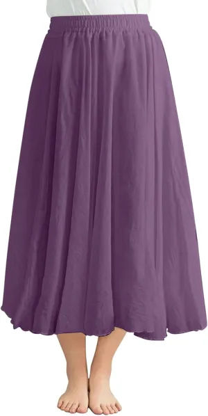 TANGNADE Womens Skirts Midi Length Elastic High Waist Summer Casual Flowy Swing Boho Skirt Trendy Travel Beach Dress