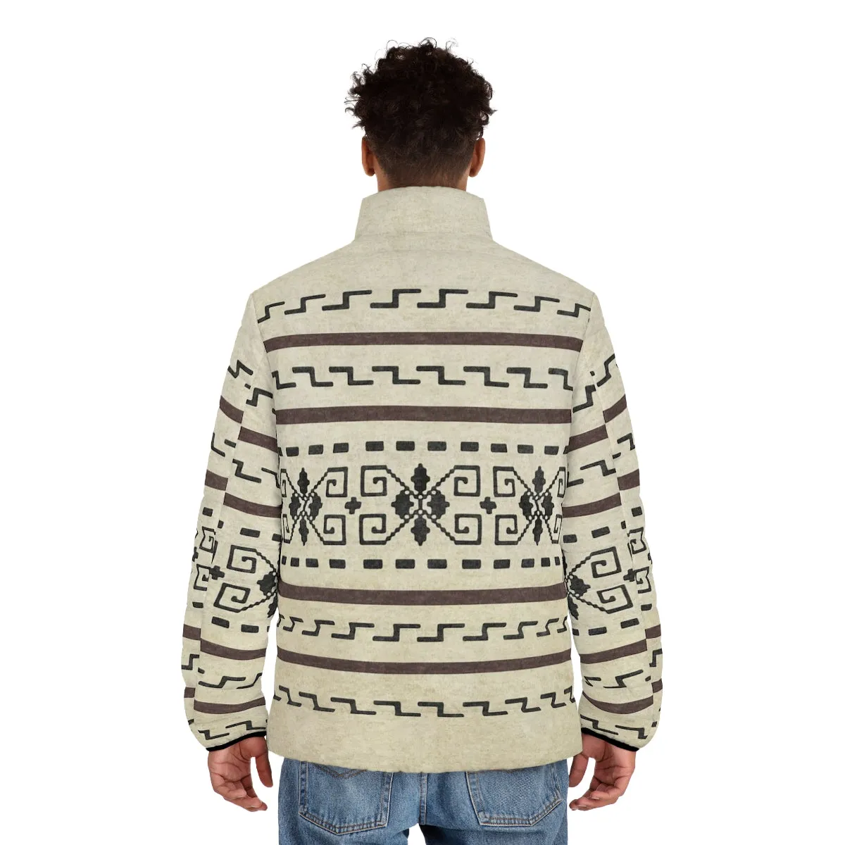 The Dude's Puffer Jacket with The Classic Big Lebowski Sweater Pattern