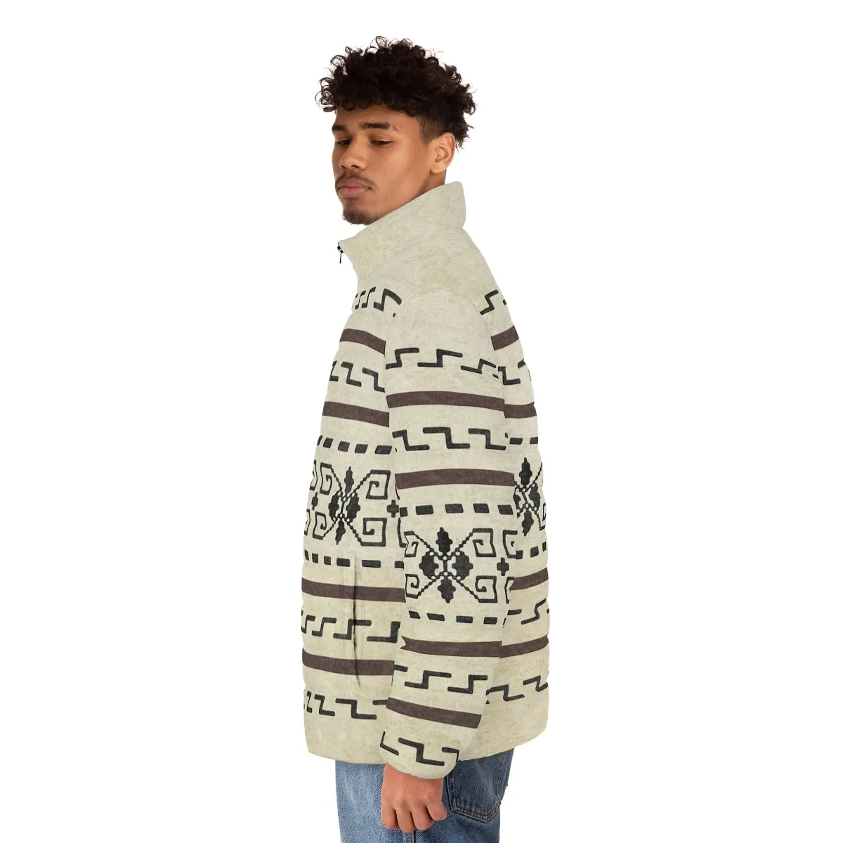 The Dude's Puffer Jacket with The Classic Big Lebowski Sweater Pattern