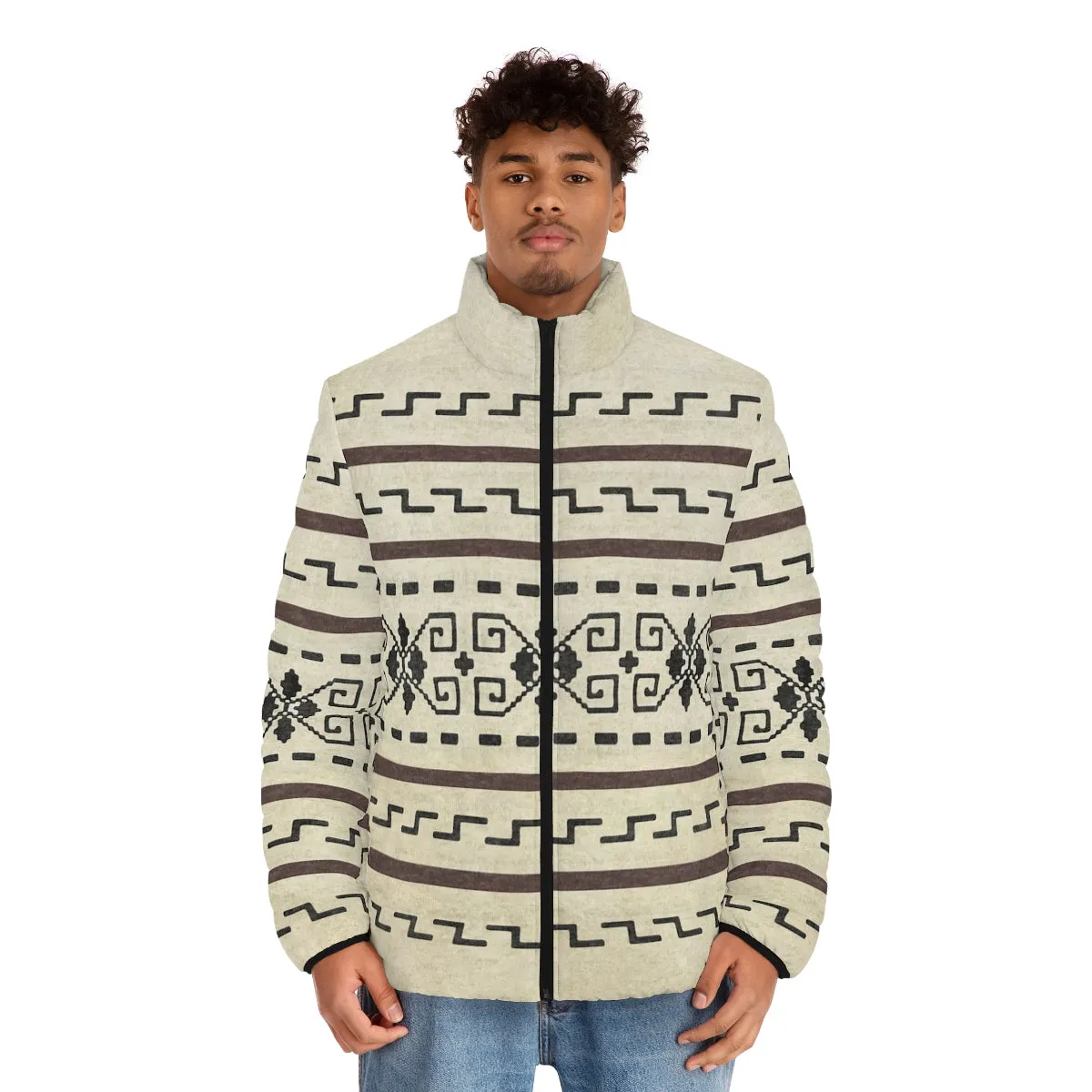 The Dude's Puffer Jacket with The Classic Big Lebowski Sweater Pattern