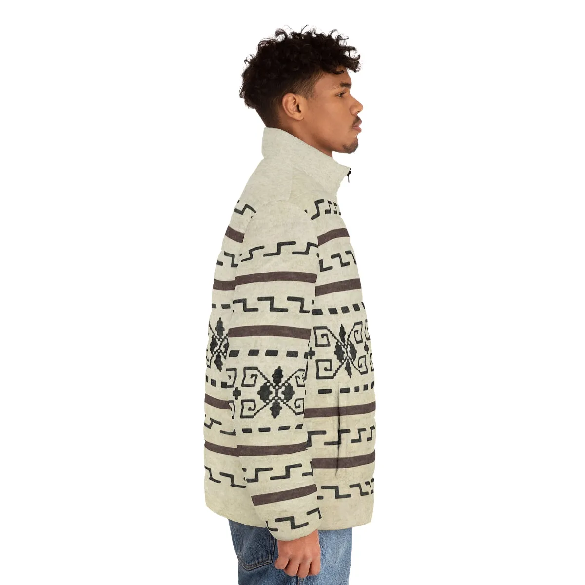 The Dude's Puffer Jacket with The Classic Big Lebowski Sweater Pattern