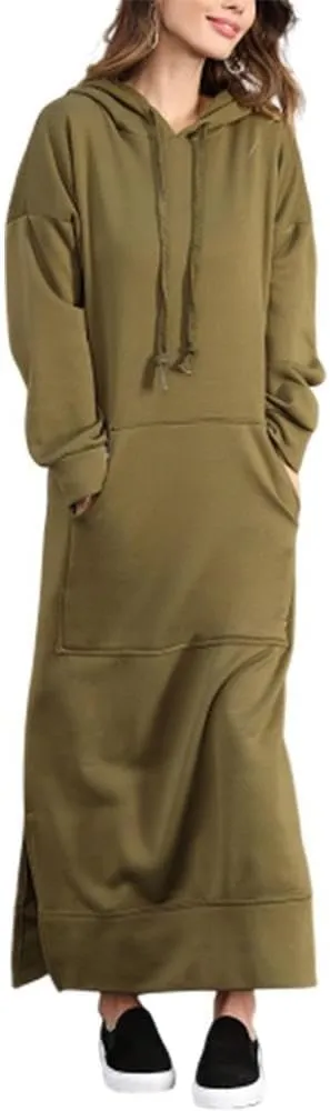 TIAFORD Women's Casual Plush Pullover Oversized Sweatshirt for Women Long Sleeve Drawstring Hoodie Maxi Dress with Pocket