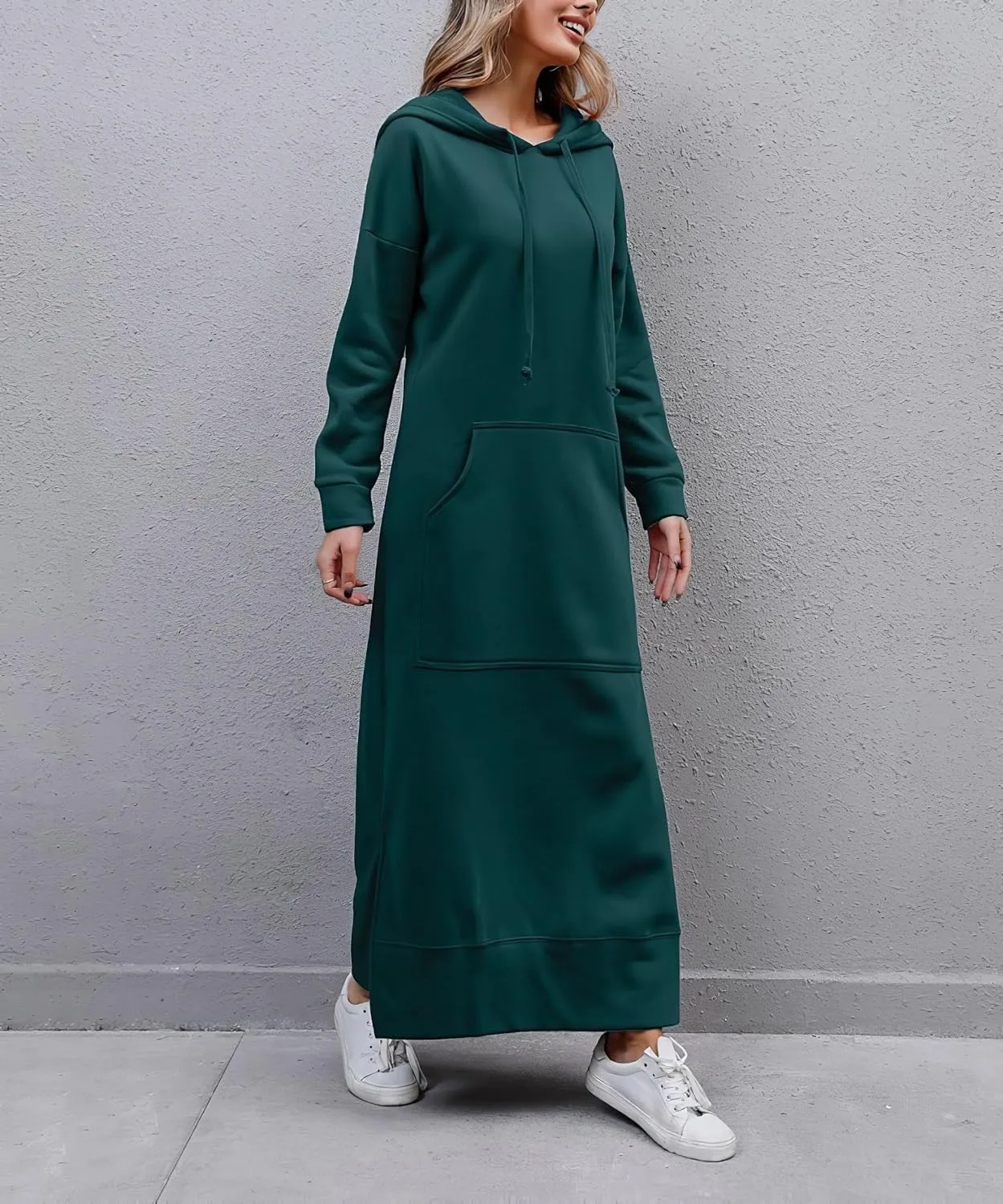 TIAFORD Women's Casual Plush Pullover Oversized Sweatshirt for Women Long Sleeve Drawstring Hoodie Maxi Dress with Pocket
