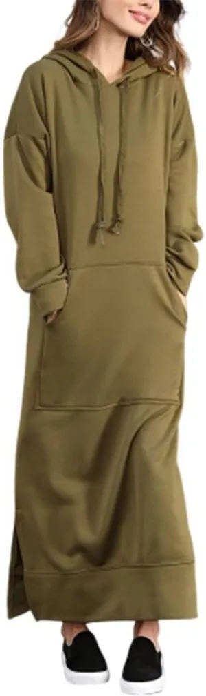 TIAFORD Women's Casual Plush Pullover Oversized Sweatshirt for Women Long Sleeve Drawstring Hoodie Maxi Dress with Pocket